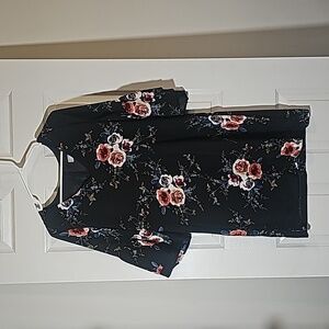 Belongsci Floral Shirt Dress Bell Sleeve Size M